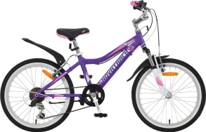 Велосипед NOVATRACK 20" NOVARA, фиолетовый, алюм., 6-скор, TY21/TS38/SG-6SI, V-brake