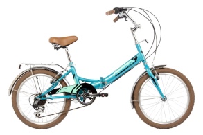 Женский велосипед FOXX 20" складной, SHIFT, зелёный, 6-скор, Shimano RS35/TY21, двойной обод, багажник