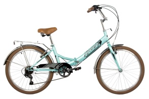 Женский велосипед FOXX 24" складной, SHIFT, зелёный, 6-скор, Shimano RS35/TY21, двойной обод, багажник