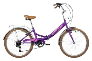 Женский велосипед FOXX 24" складной, SHIFT, фиолетовый, 6-скор, Shimano RS35/TY21, двойной обод, багажник