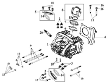 Подбор запчастей Головка цилиндра Двигатель RS 125 (HS12W2-6) RS 125 SYM